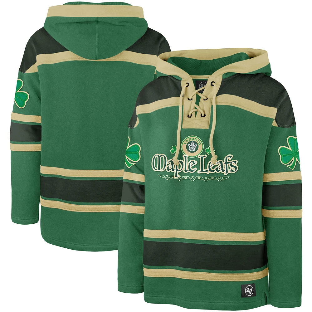 Men's '47 Kelly Green Toronto Maple Leafs St. Patrick's Day McLucky Superior Lacer Pullover Hoodie