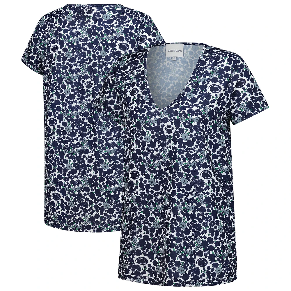 Women's Smith & Quinn Navy Penn State Nittany Lions Blake Floral V-Neck Top