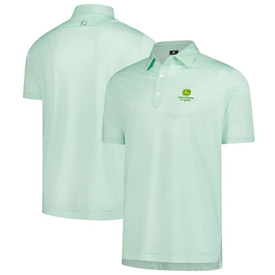 Men's FootJoy Light Green John Deere Classic Checker Print Lisle Polo