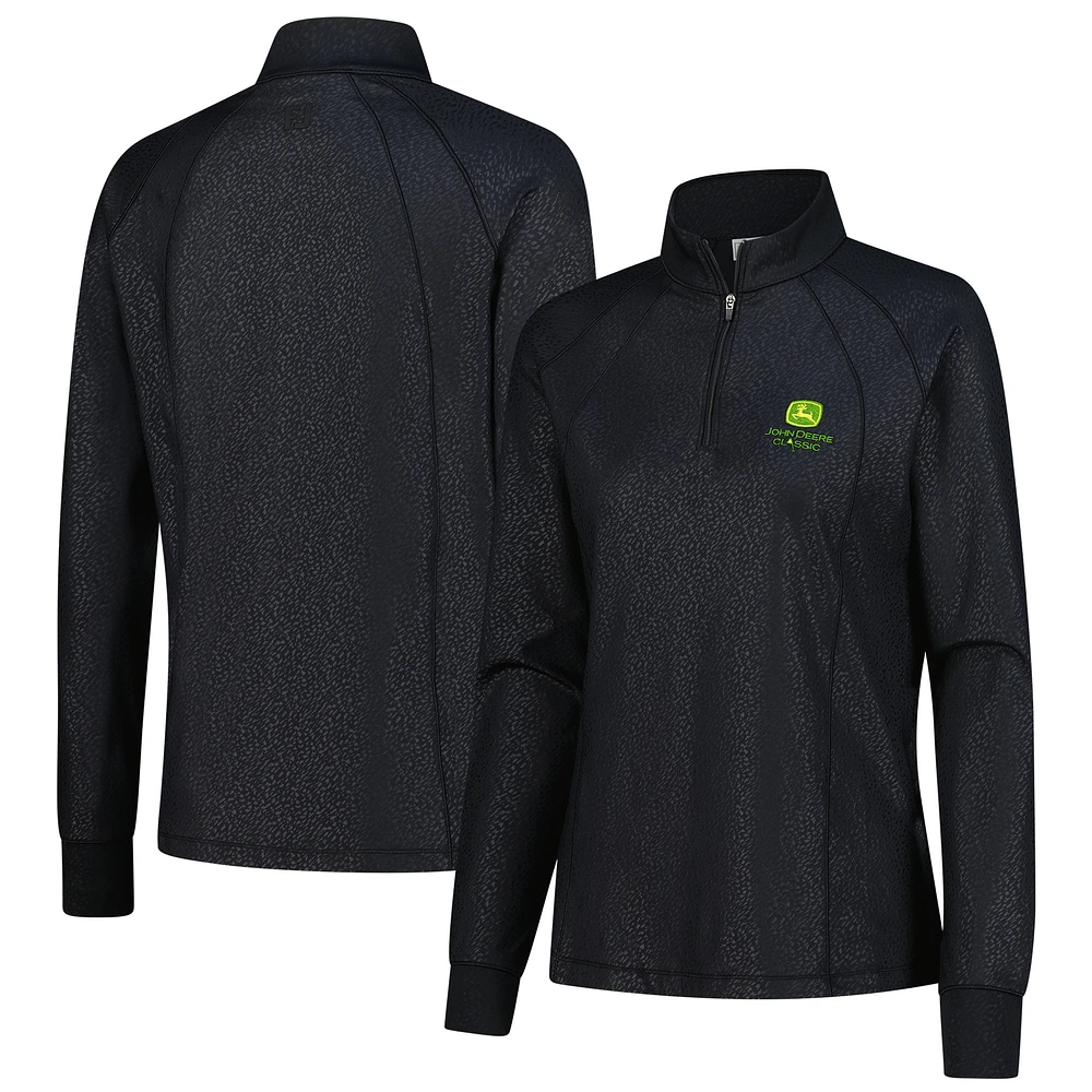 Women's FootJoy Black John Deere Classic Embossed Quarter-Zip Pullover