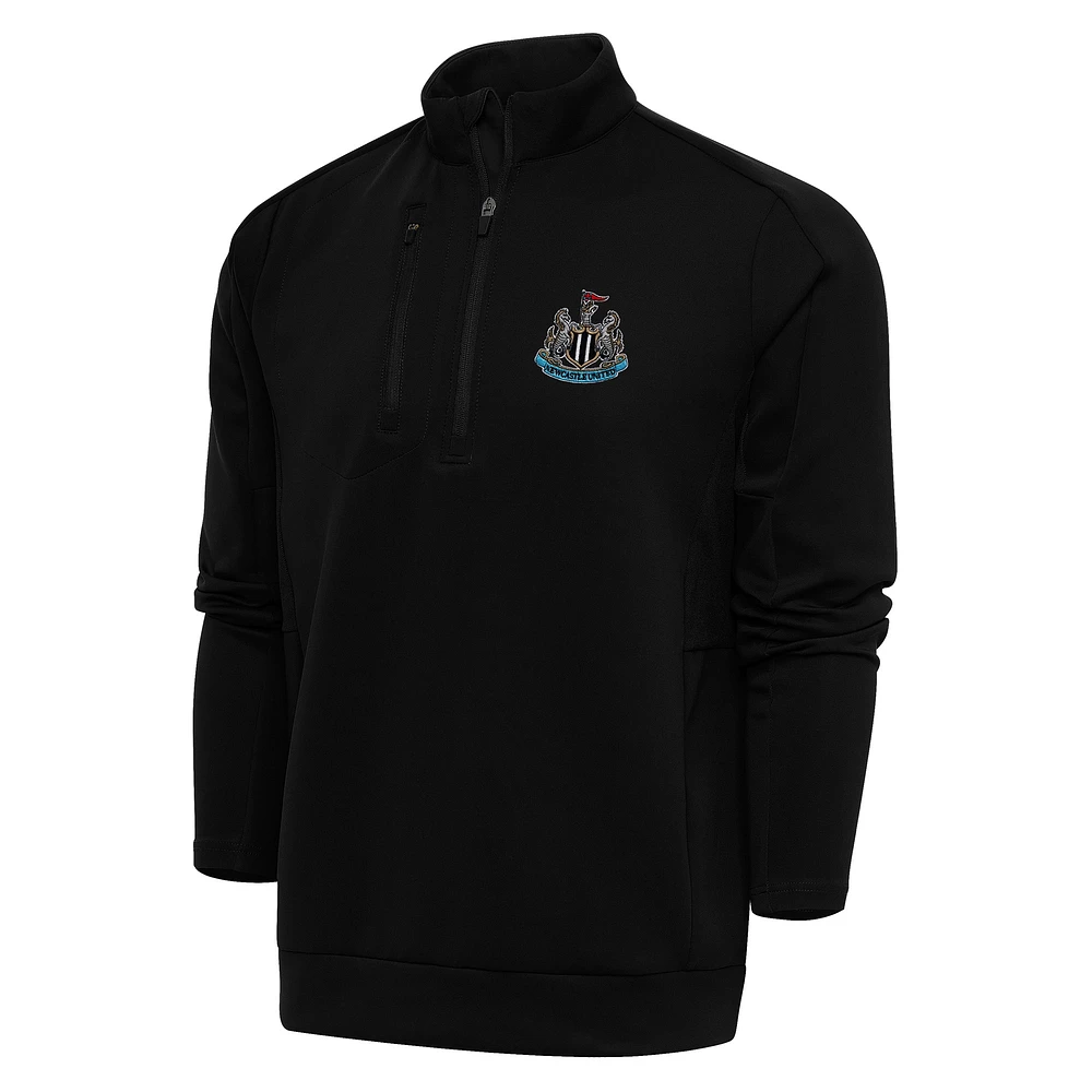 Men's Antigua Black Newcastle United Genesis Quarter-Zip Pullover
