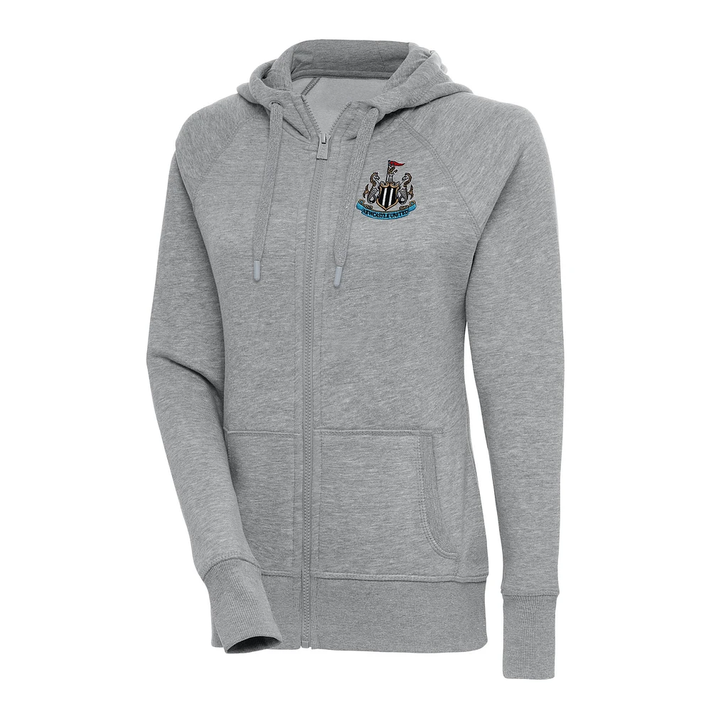 Women's Antigua Heather Gray Newcastle United Takeover Full-Zip Hoodie
