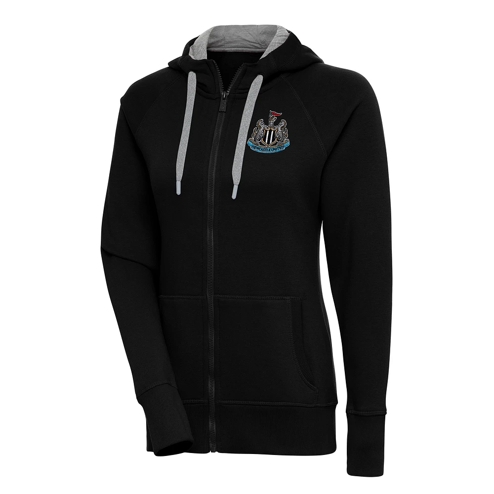 Women's Antigua Black Newcastle United Takeover Full-Zip Hoodie