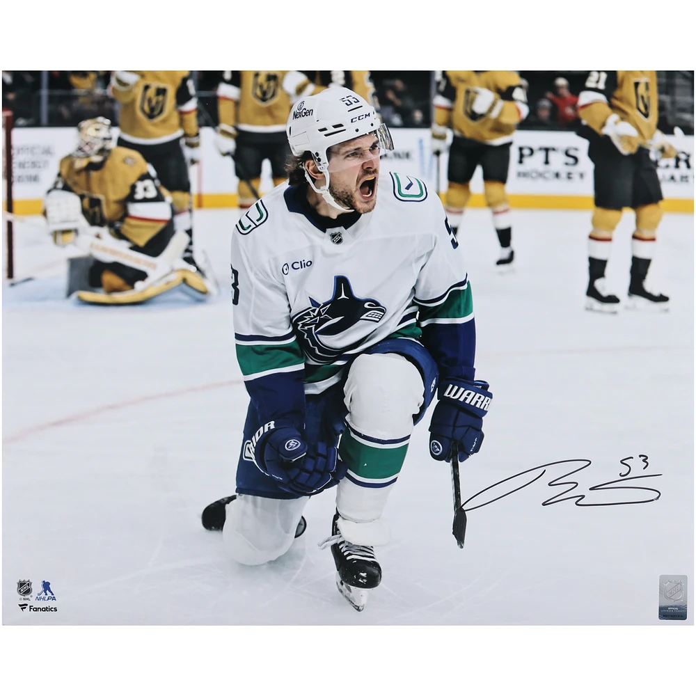 Teddy Blueger Vancouver Canucks Autographed 16" x 20" White Jersey Celebration Photograph