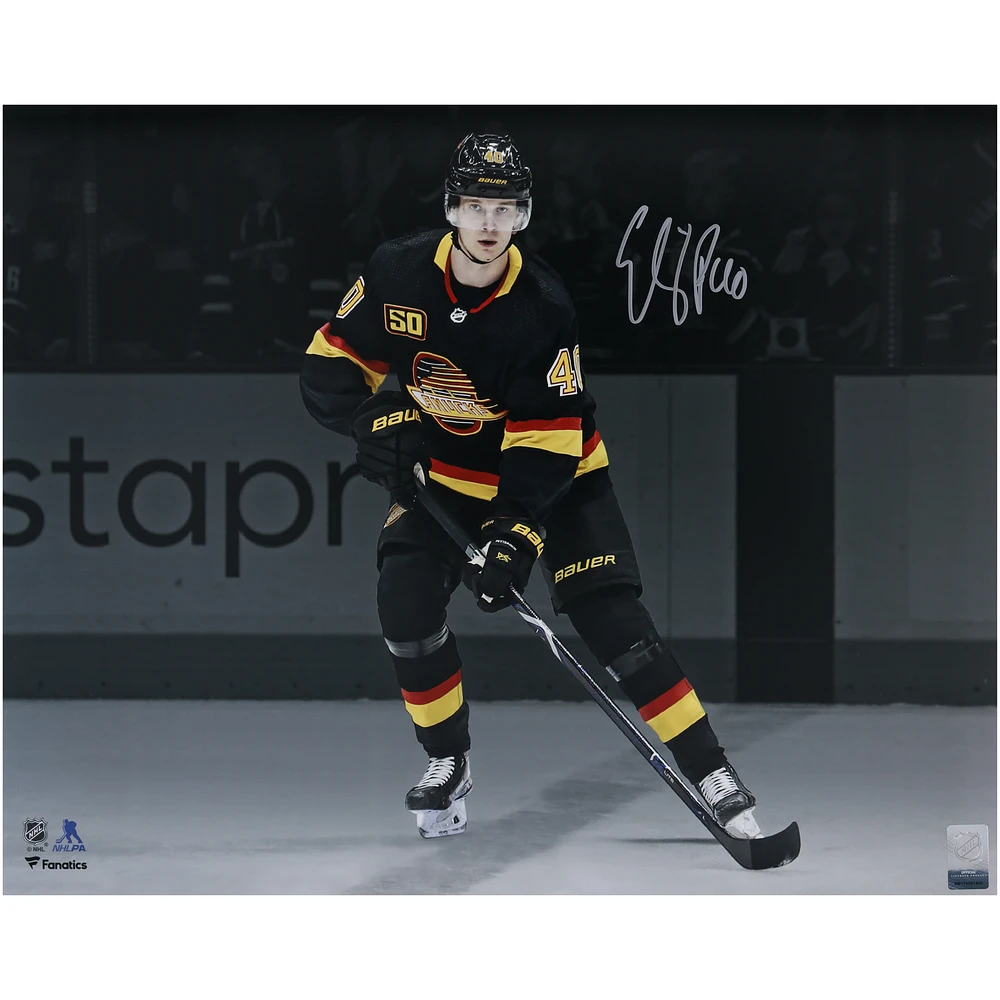 Elias Pettersson Vancouver Canucks Autographed 16" x 20" Black Jersey Spotlight Photograph