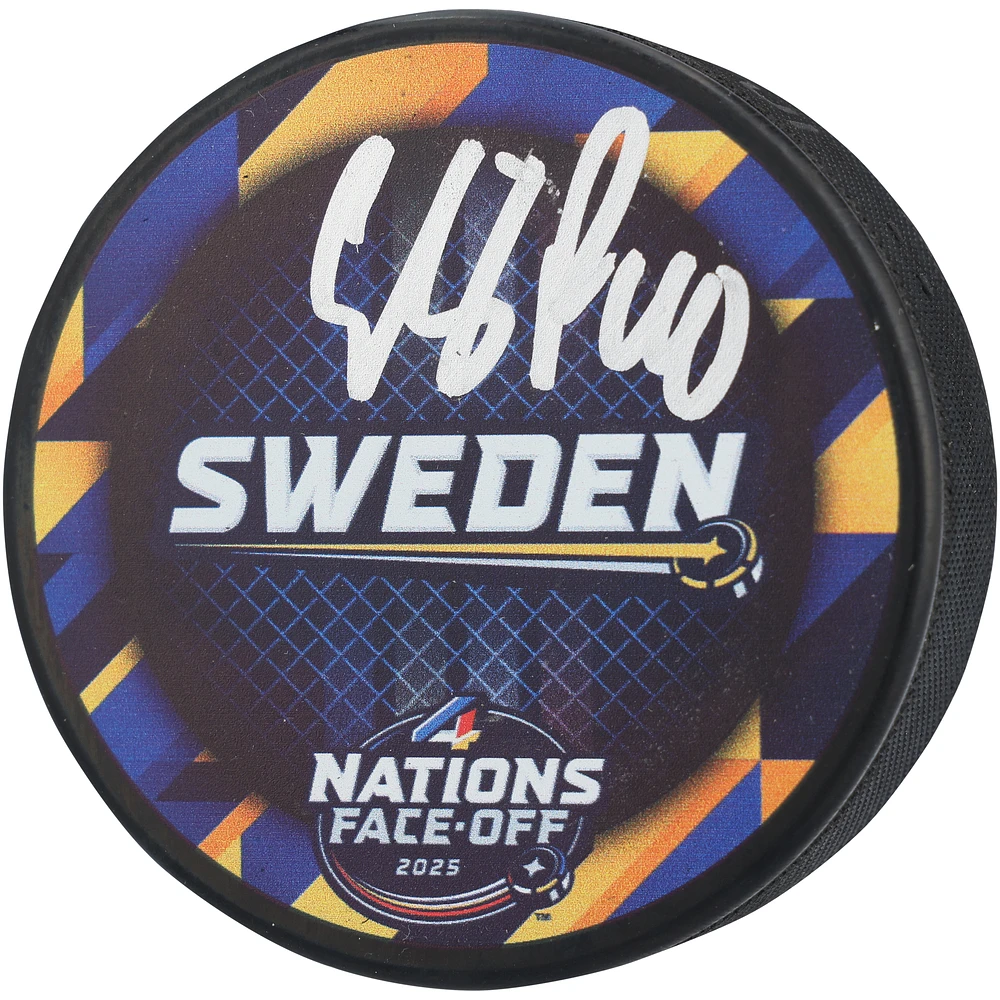 Elias Pettersson Vancouver Canucks Autographed Team Sweden 4 Nations Face-Off Hockey Puck