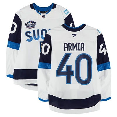 Joel Armia Finland Game-Used 4 Nations Face-Off #40 White Jersey vs. USA on February 13, 2025 - Worn During the Second & Third Period