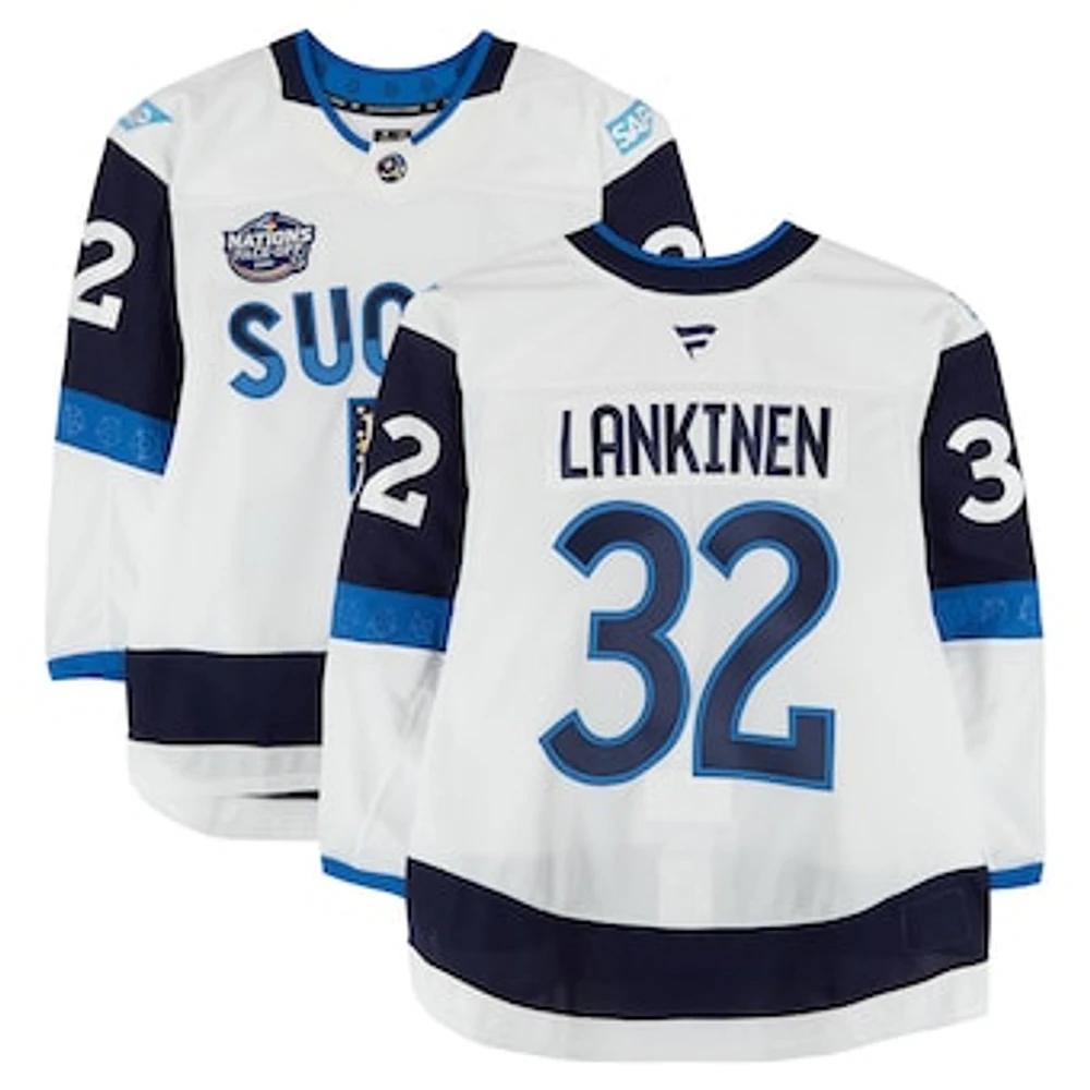 Kevin Lankinen Finland Game-Used 4 Nations Face-Off #32 White Jersey vs. USA on February 13, 2025 - Worn During the Second & Third Period