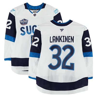 Kevin Lankinen Finland Game-Used 4 Nations Face-Off #32 White Jersey vs. USA on February 13, 2025 - Worn During the Second & Third Period
