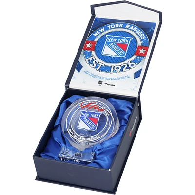 Adam Fox New York Rangers Autographed Crystal Puck - Filled with Game-Used Ice from the 2023-24 Season