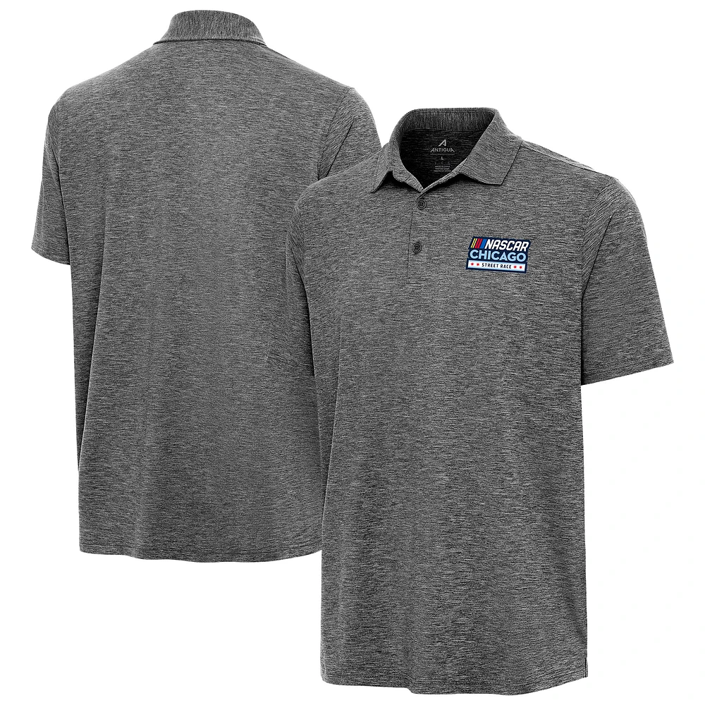 Men's Antigua Heather Black NASCAR Chicago Street Race Par 3 Polo