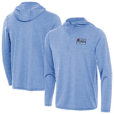 Men's Antigua Heather Powder Blue NASCAR Chicago Street Race Tidy Quarter-Zip Hoodie