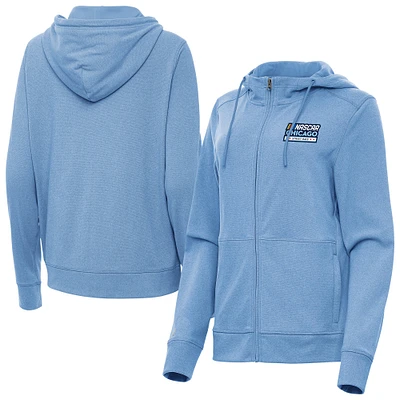 Women's Antigua Heather Powder Blue NASCAR Chicago Street Race Seeker Full-Zip Hoodie Jacket