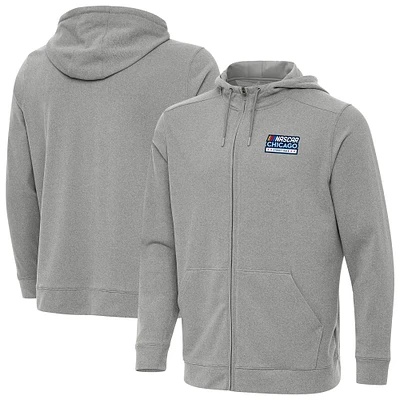 Men's Antigua Heather Gray NASCAR Chicago Street Race Effortless Full-Zip Hoodie Jacket