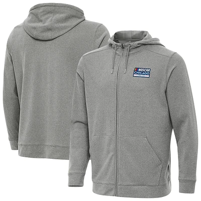 Men's Antigua Gray NASCAR Chicago Street Race Effortless Full-Zip Hoodie Jacket