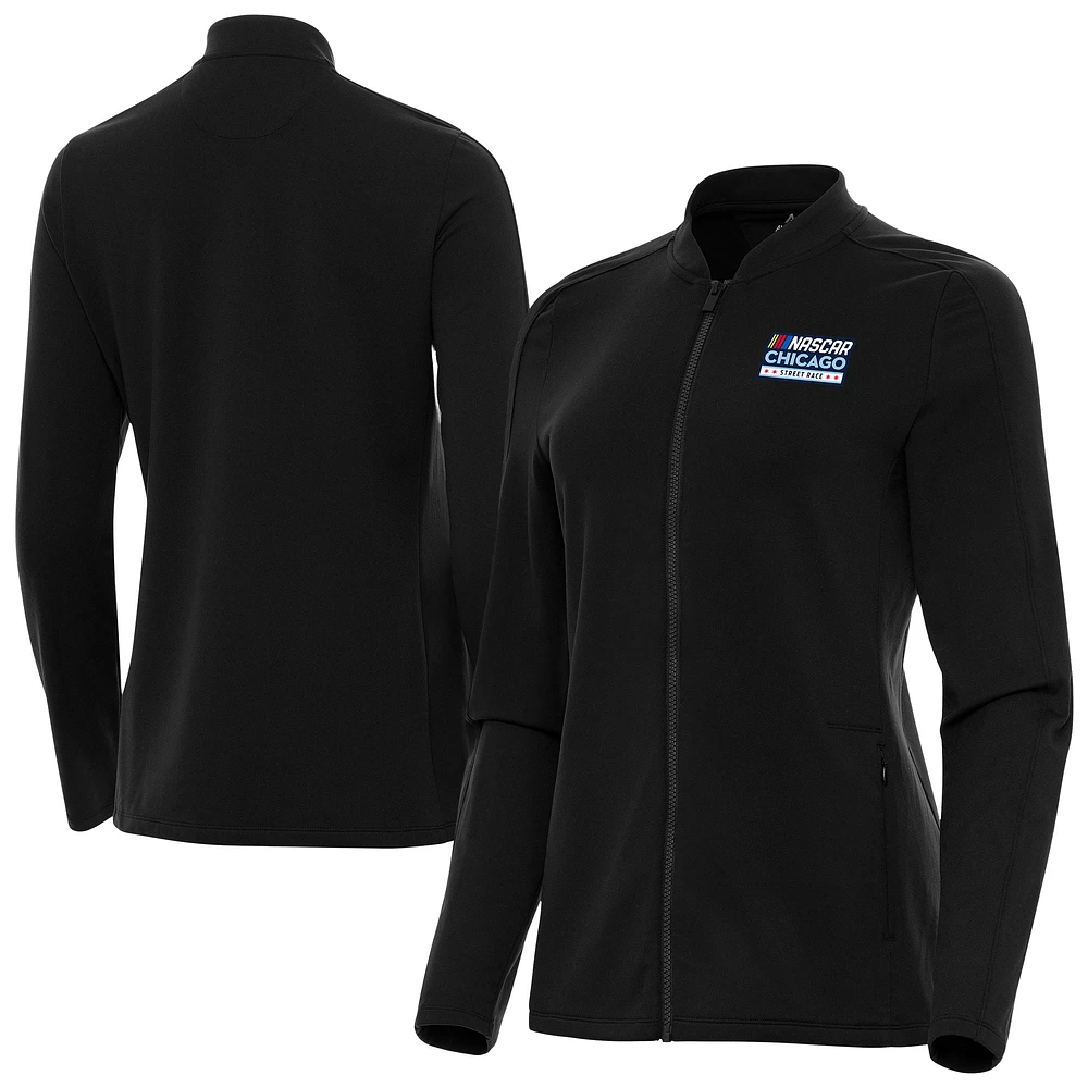 Women's Antigua Black NASCAR Chicago Street Race Continual Full-Zip Jacket