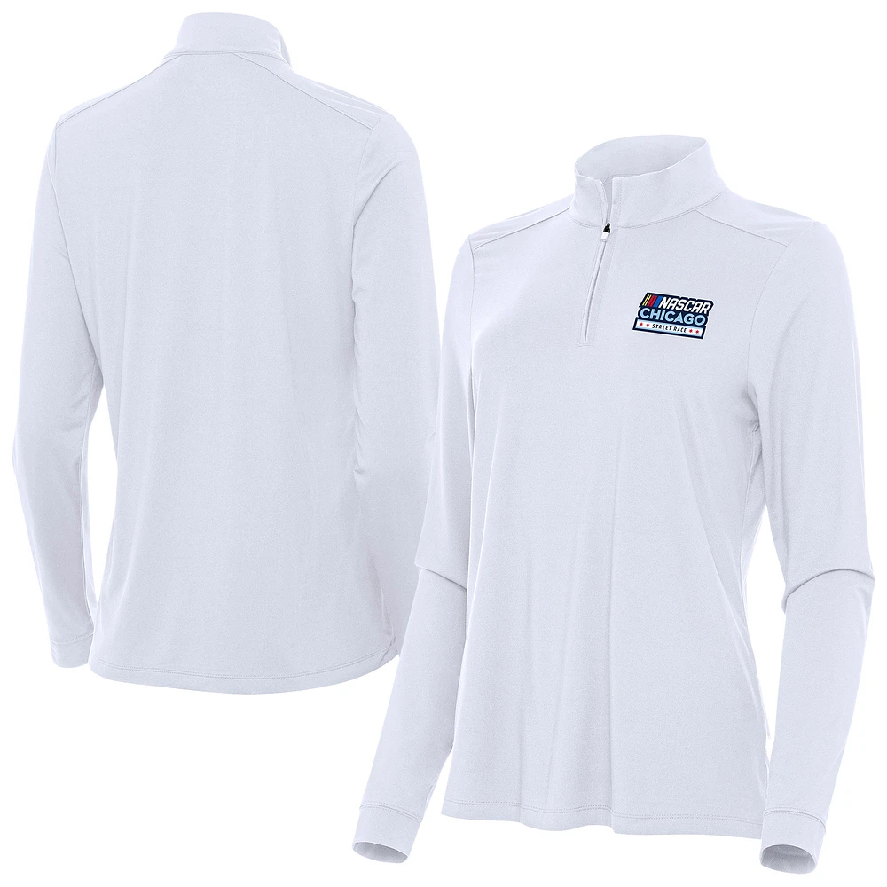 Women's Antigua White NASCAR Chicago Street Race Intent Quarter-Zip Top