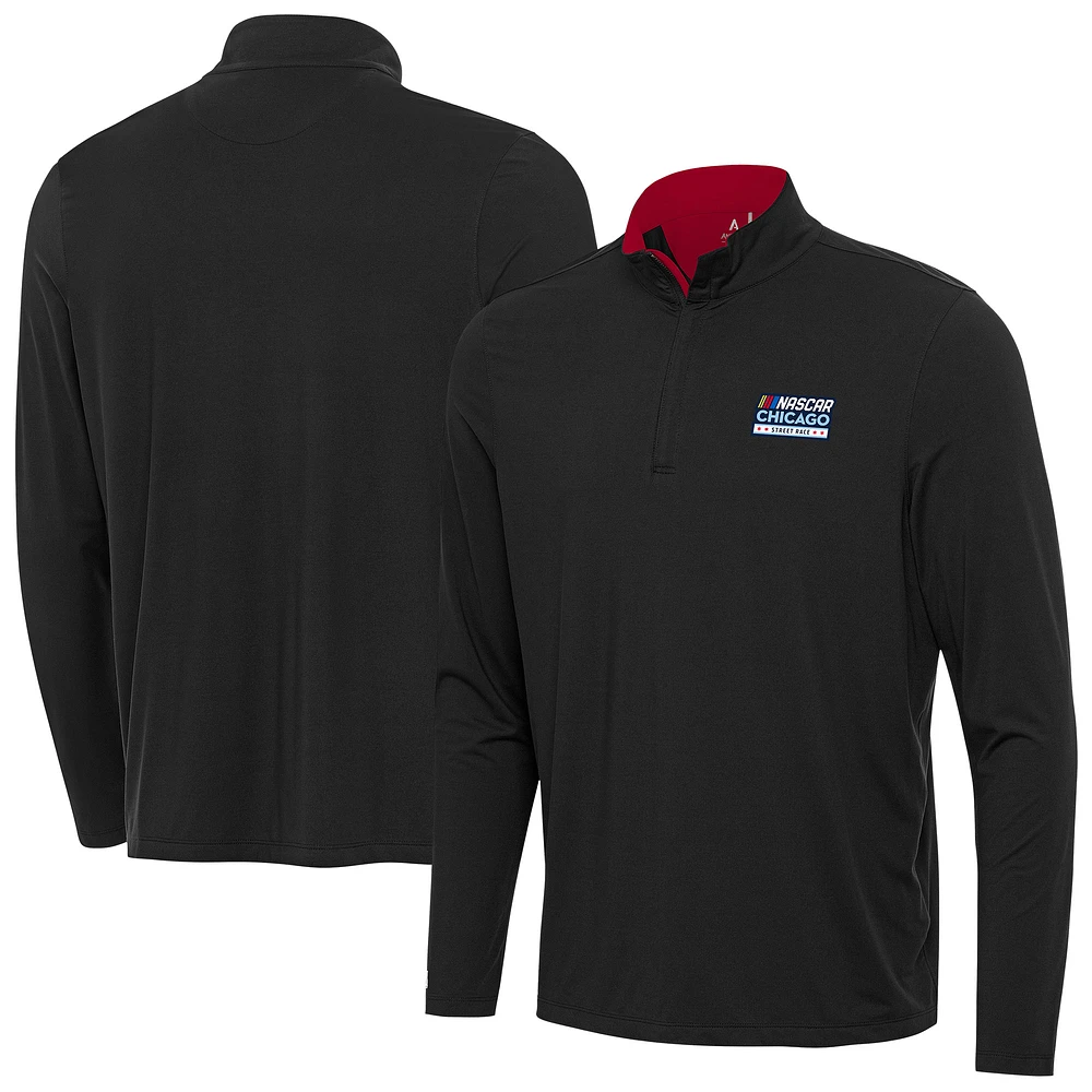 Men's Antigua Black NASCAR Chicago Street Race Content Quarter-Zip Sweatshirt