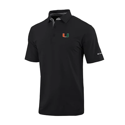 Men's Columbia Black Miami Hurricanes Omni-Wick Even Lie Polo