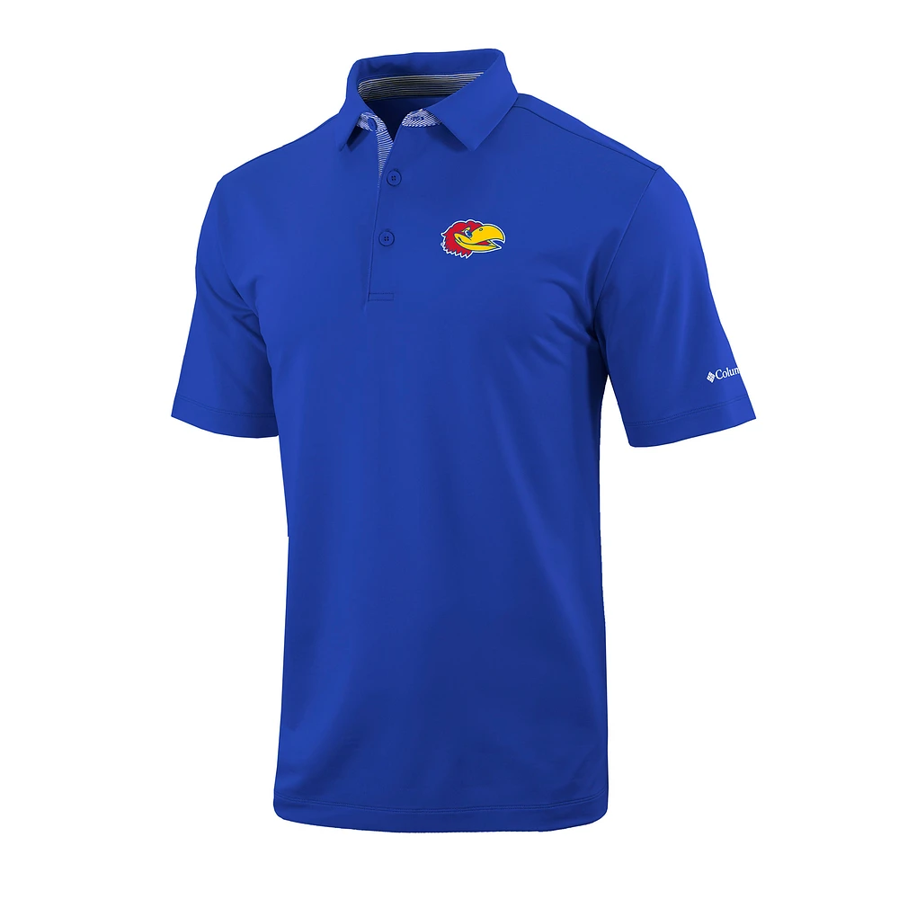 Men's Columbia Royal Kansas Jayhawks Omni-Wick Even Lie Polo