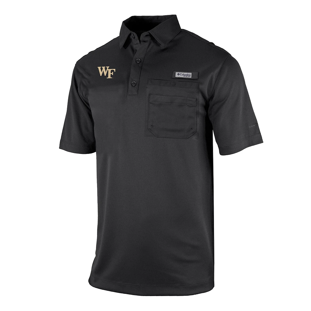 Men's Columbia Black Wake Forest Demon Deacons Omni-Wick Flycaster Pocket Polo
