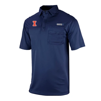 Men's Columbia Navy Illinois Fighting Illini Omni-Wick Flycaster Pocket Polo