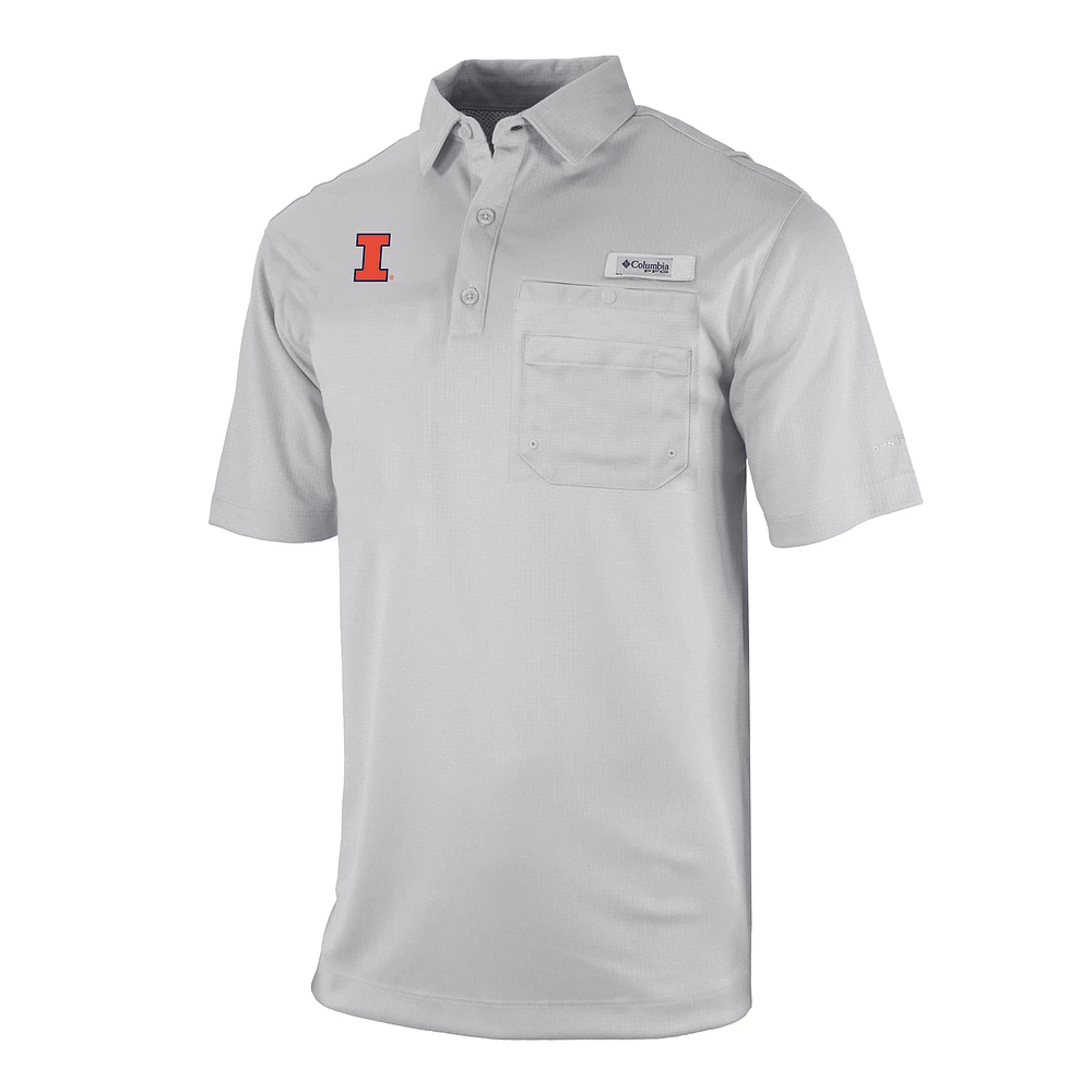 Men's Columbia Gray Illinois Fighting Illini Omni-Wick Flycaster Pocket Polo