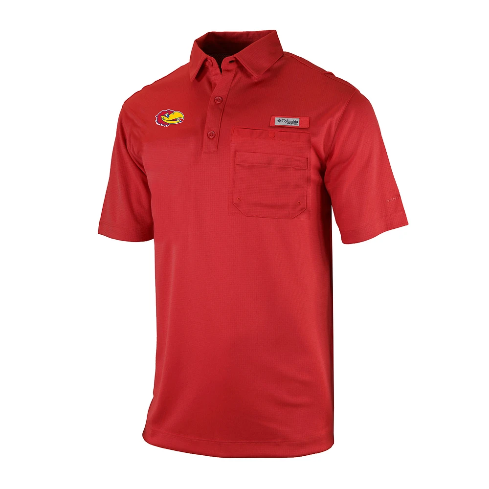 Men's Columbia Red Kansas Jayhawks Omni-Wick Flycaster Pocket Polo