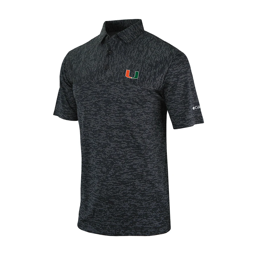 Men's Columbia Black Miami Hurricanes Omni-Wick Heading Out Polo