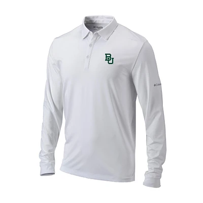 Men's Columbia White Baylor Bears Omni-Wick Pin High Long Sleeve Polo