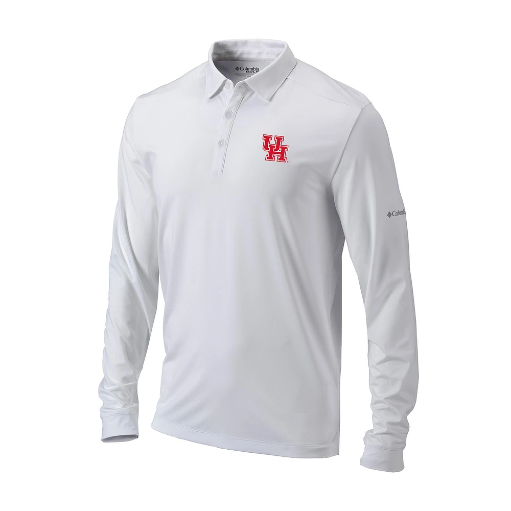 Men's Columbia White Houston Cougars Omni-Wick Pin High Long Sleeve Polo