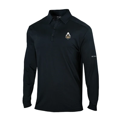 Men's Columbia Black Purdue Boilermakers Omni-Wick Pin High Long Sleeve Polo