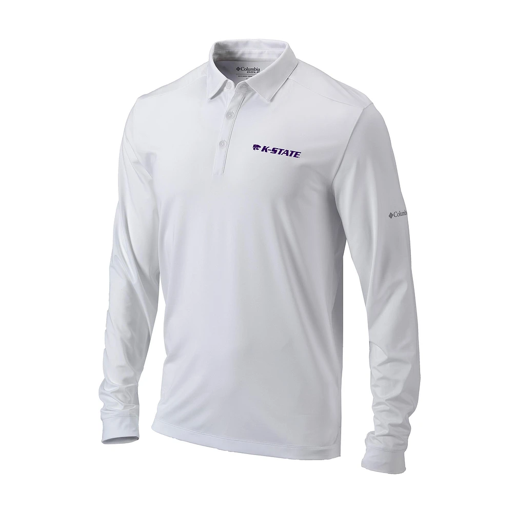 Men's Columbia White Kansas State Wildcats Omni-Wick Pin High Long Sleeve Polo