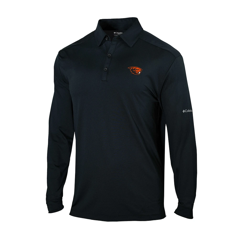 Men's Columbia Black Oregon State Beavers Omni-Wick Pin High Long Sleeve Polo