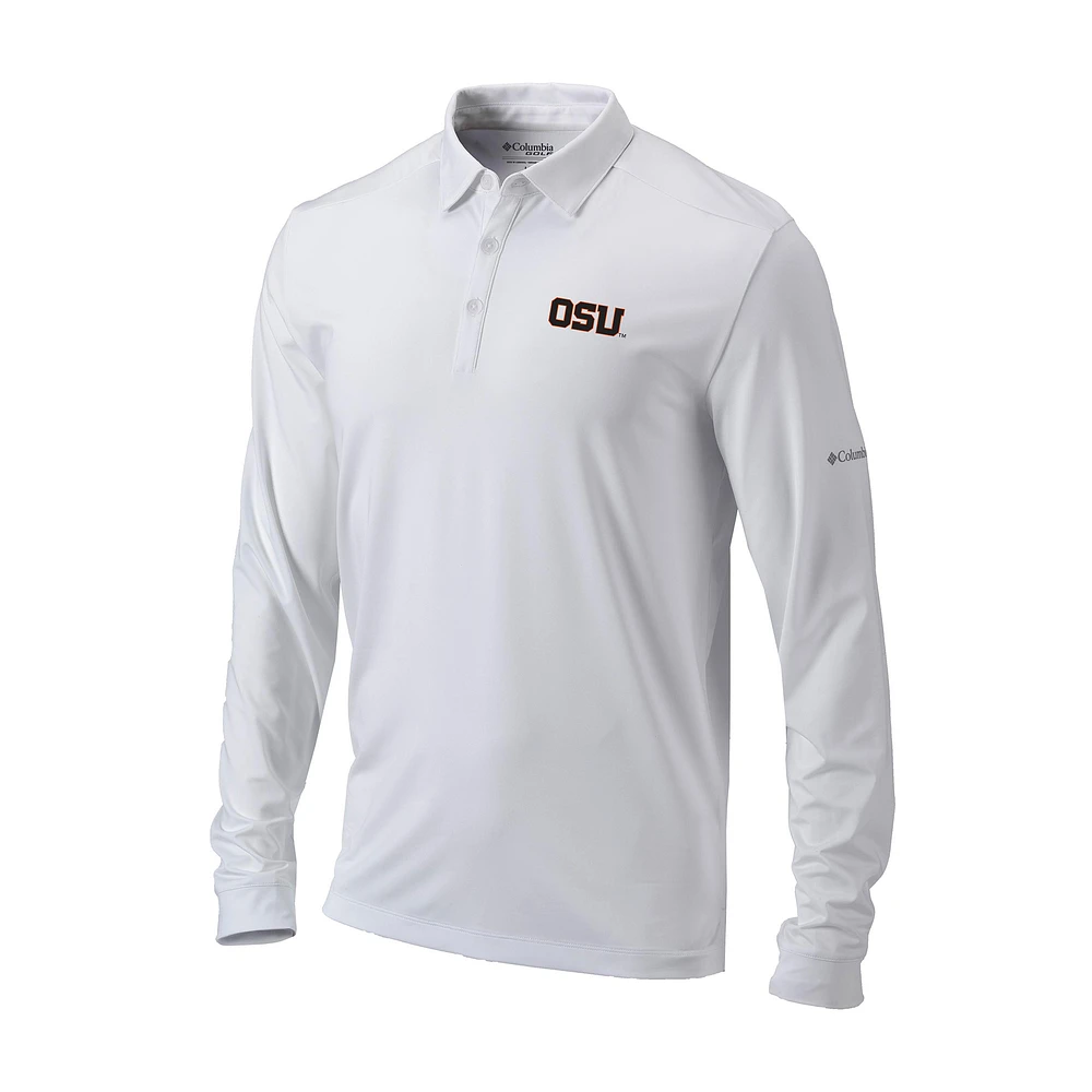 Men's Columbia White Oregon State Beavers Omni-Wick Pin High Long Sleeve Polo