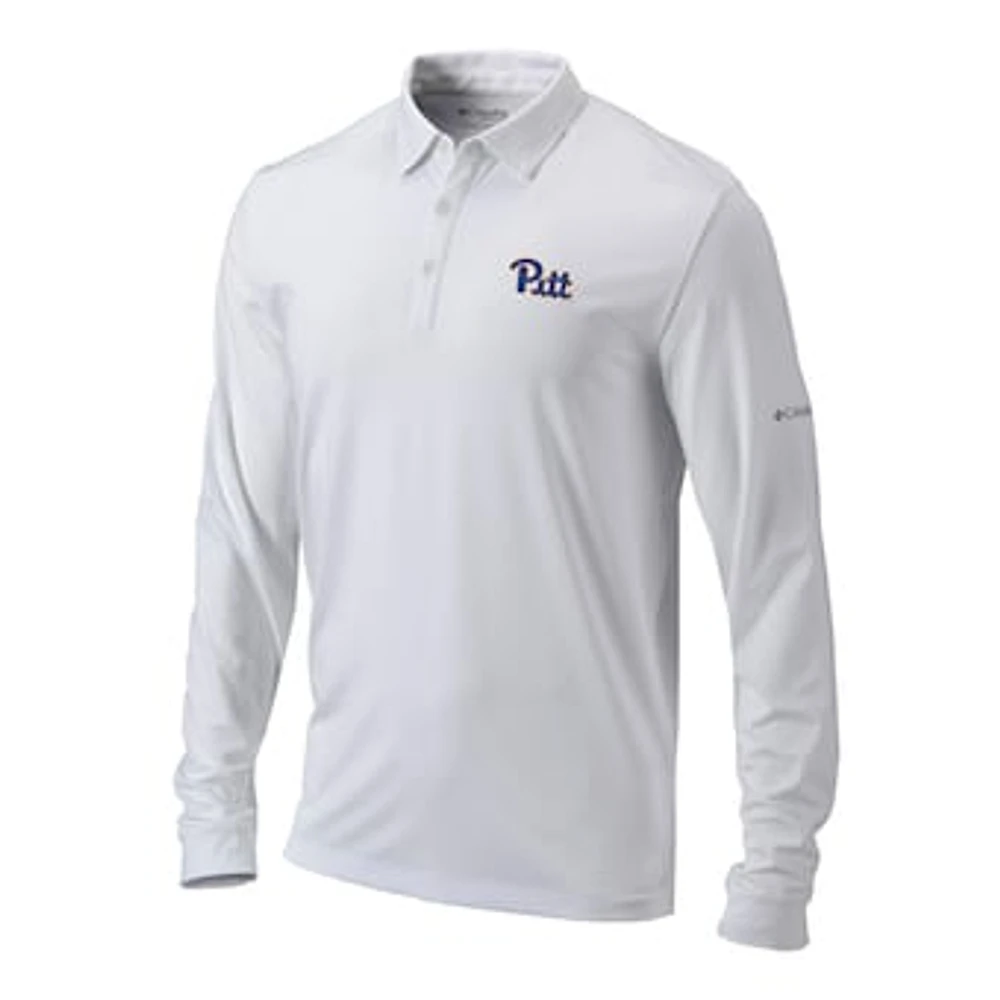 Men's Columbia White Pitt Panthers Omni-Wick Pin High Long Sleeve Polo