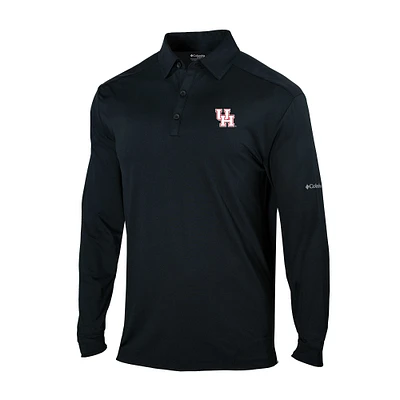 Men's Columbia Black Houston Cougars Omni-Wick Pin High Long Sleeve Polo