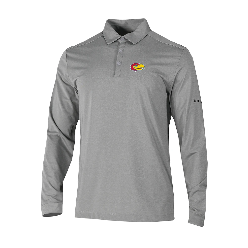 Men's Columbia Kansas Jayhawks Omni-Wick Pin High Long Sleeve Polo
