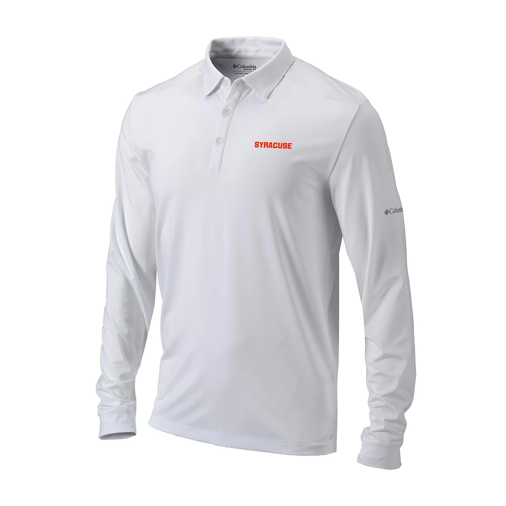 Men's Columbia White Syracuse Orange Omni-Wick Pin High Long Sleeve Polo