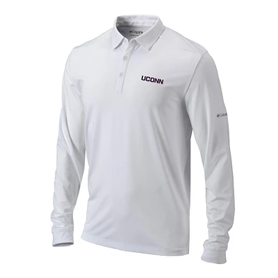 Men's Columbia White UConn Huskies Omni-Wick Pin High Long Sleeve Polo