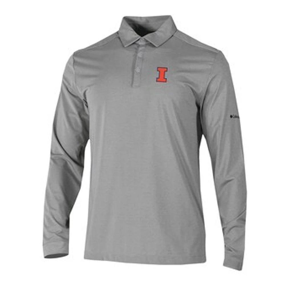 Men's Columbia Gray Illinois Fighting Illini Omni-Wick Pin High Long Sleeve Polo