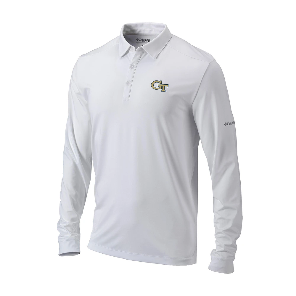 Men's Columbia White Georgia Tech Yellow Jackets Omni-Wick Pin High Long Sleeve Polo
