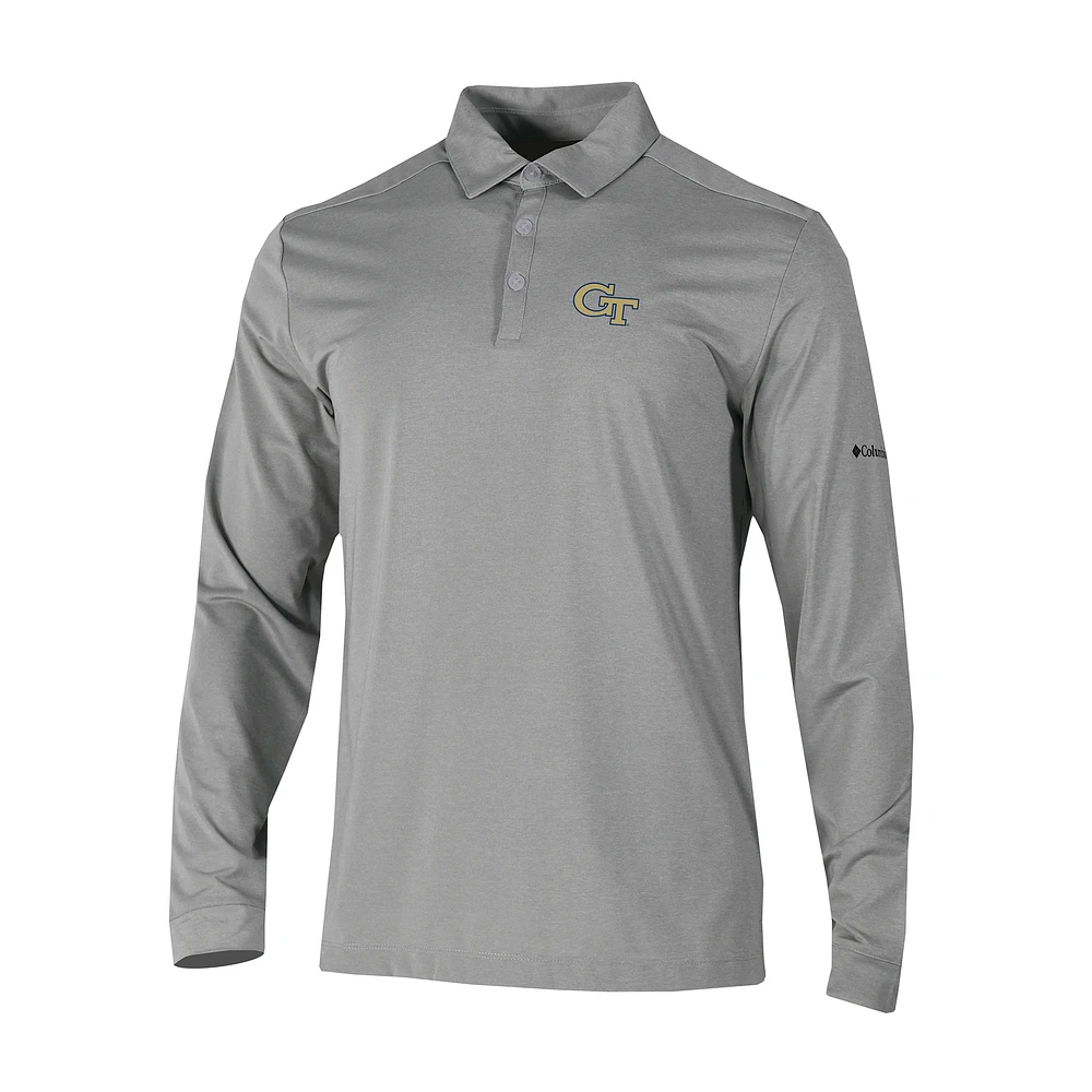 Men's Columbia Gray Georgia Tech Yellow Jackets Omni-Wick Pin High Long Sleeve Polo