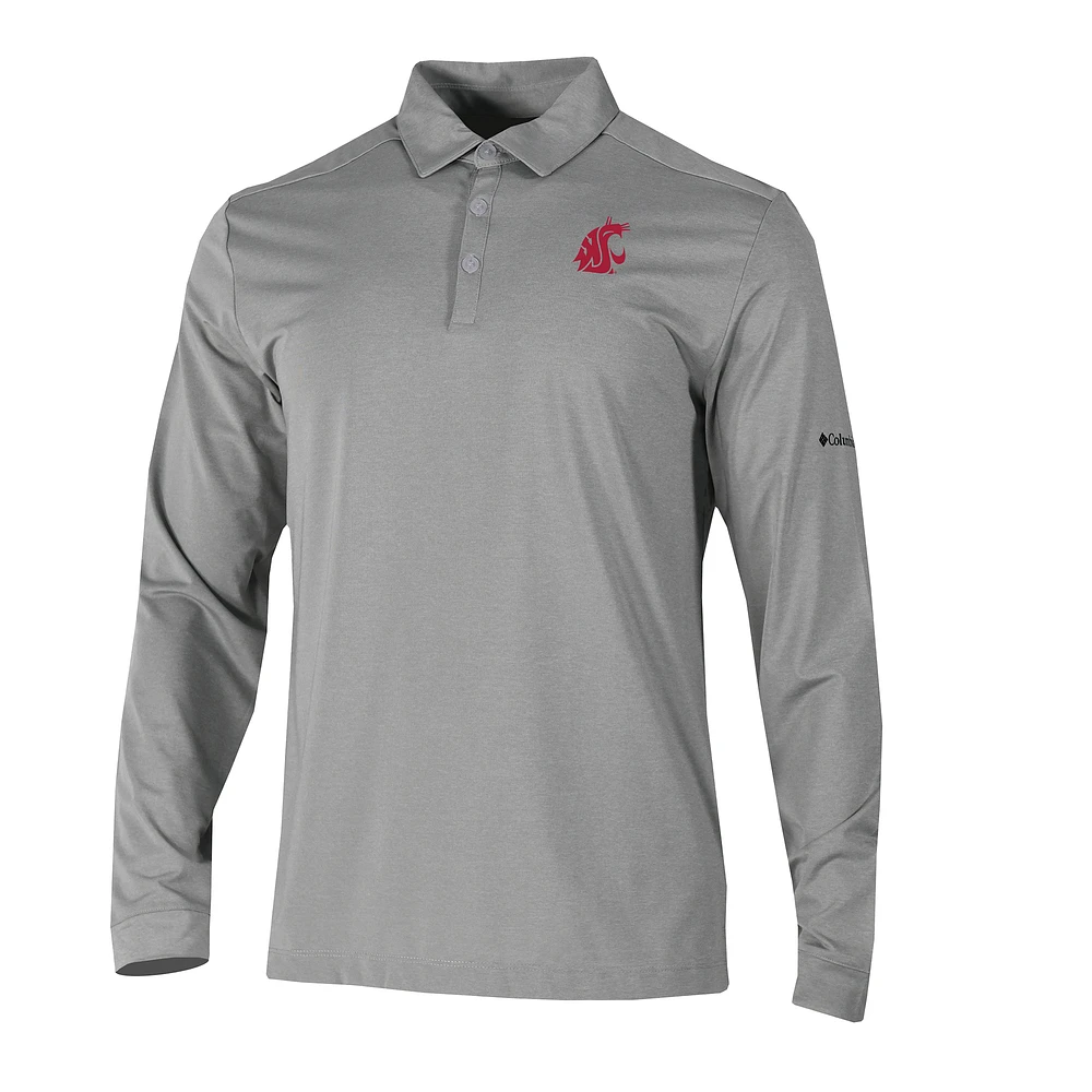 Men's Columbia Gray Washington State Cougars Omni-Wick Pin High Long Sleeve Polo