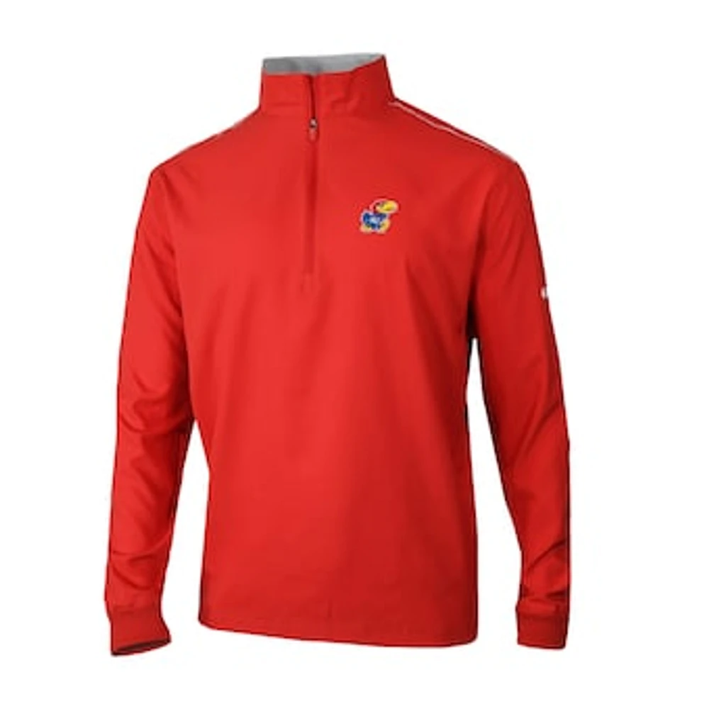 Men's Columbia Red Kansas Jayhawks Omni-Wick Bogey's Paradise Quarter-Zip Top
