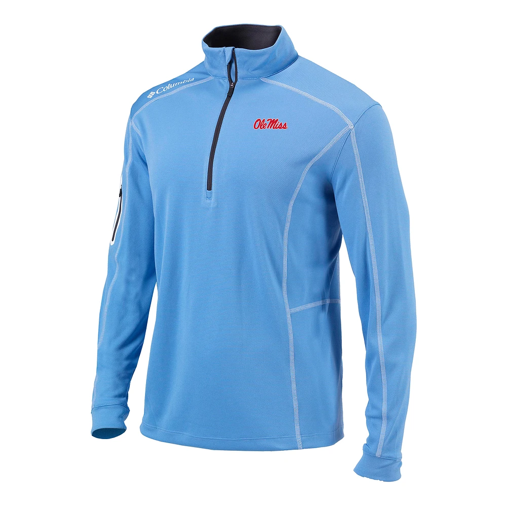 Men's Columbia Powder Blue Ole Miss Rebels Omni-Wick Shotgun Quarter-Zip Pullover