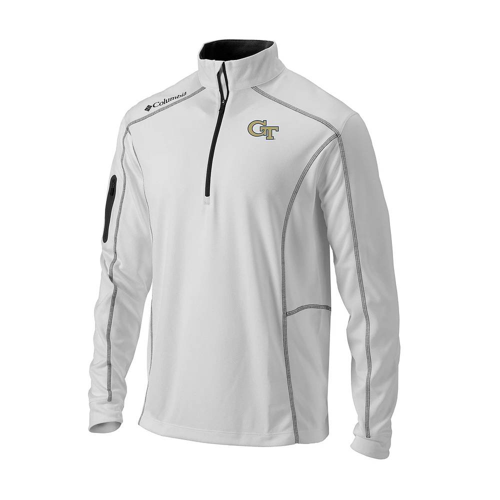 Men's Columbia White Georgia Tech Yellow Jackets Omni-Wick Shotgun Quarter-Zip Pullover