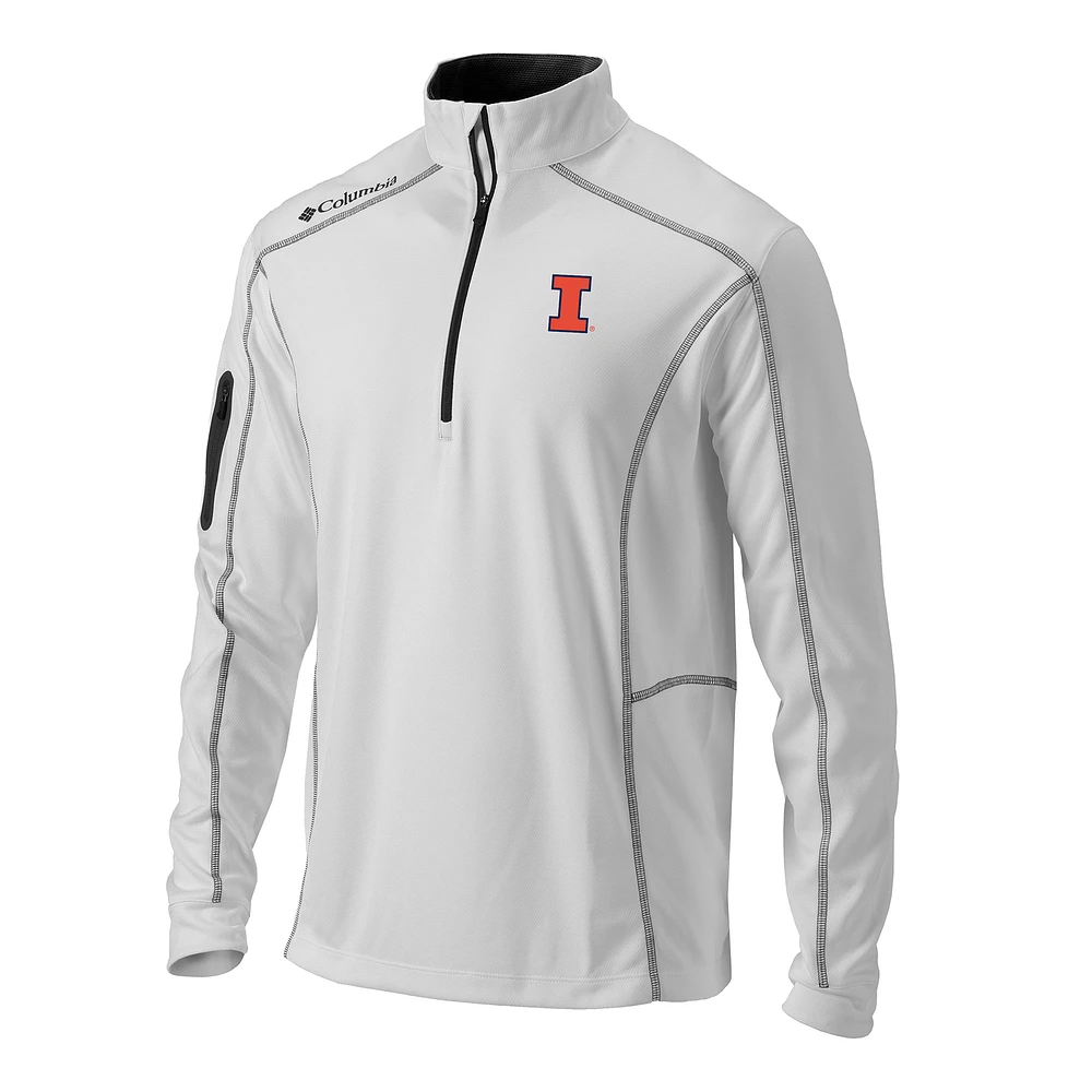 Men's Columbia White Illinois Fighting Illini Omni-Wick Shotgun Quarter-Zip Pullover