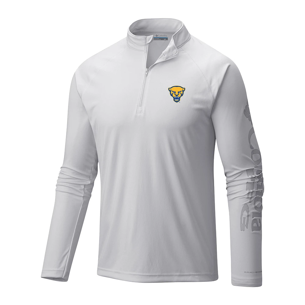 Men's Columbia White Pitt Panthers Terminal Tackle Omni-Wick Quarter-Zip Top
