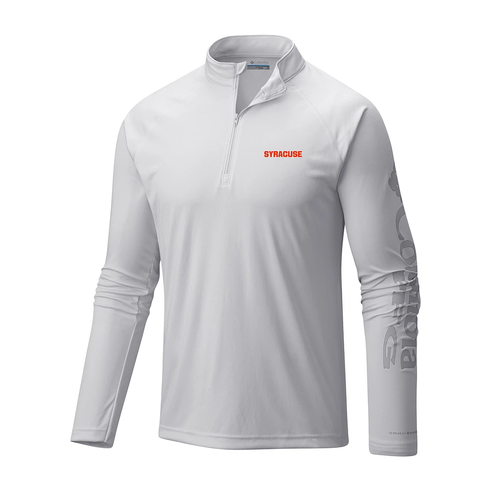 Men's Columbia White Syracuse Orange Terminal Tackle Omni-Wick Quarter-Zip Top